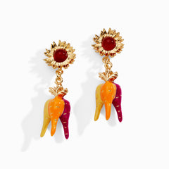 Farmers' Market Sunflower & Rainbow Carrot Drop Earrings Gold | Alex and Ani