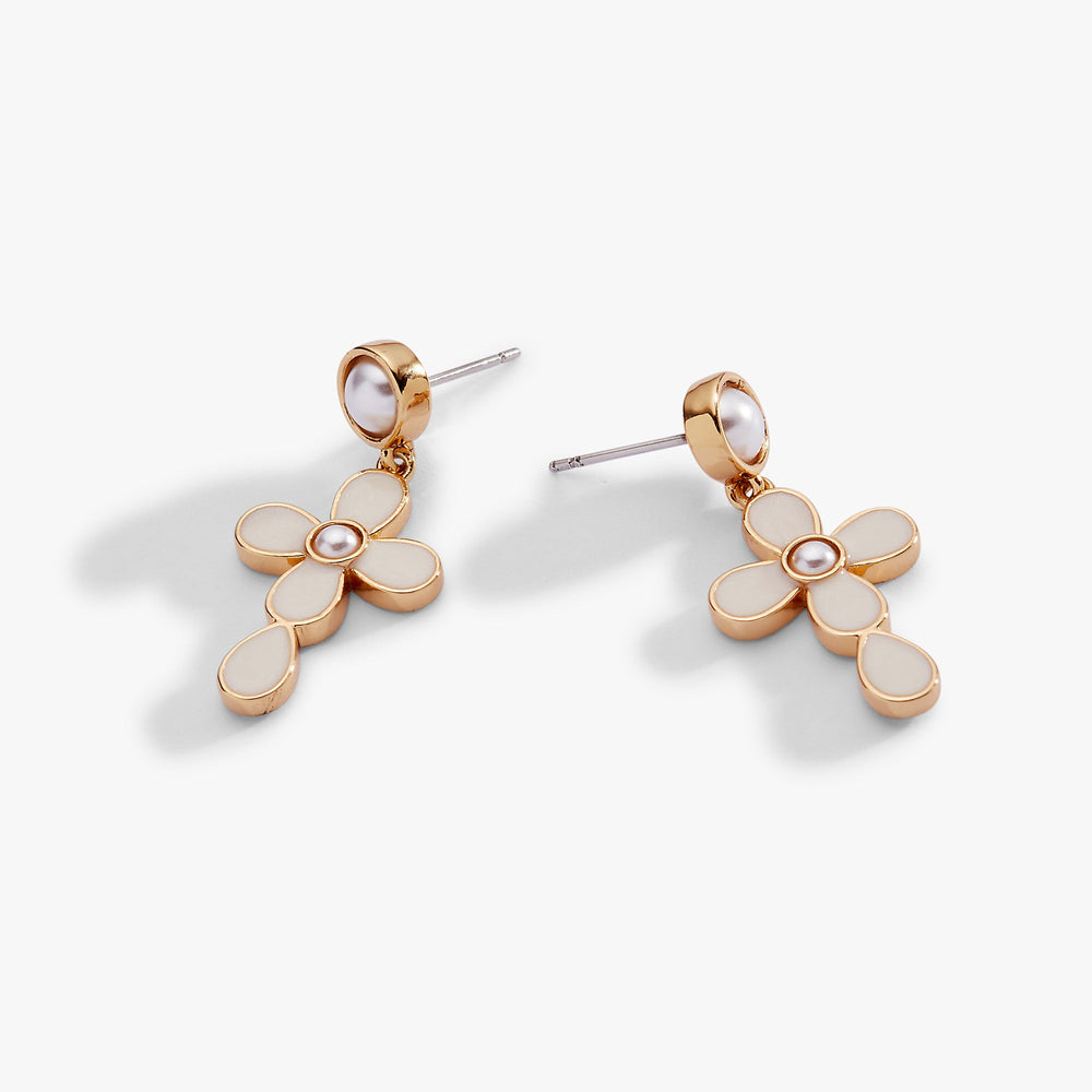 Coquette Christian Cross Drop Earrings Gold | Alex and Ani