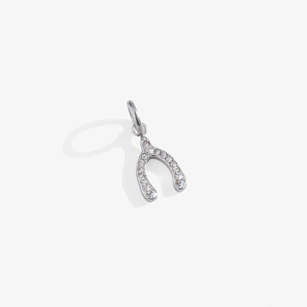 Pave Wishbone Interchangeable Charm​ Stainless Steel Silver | Alex and Ani