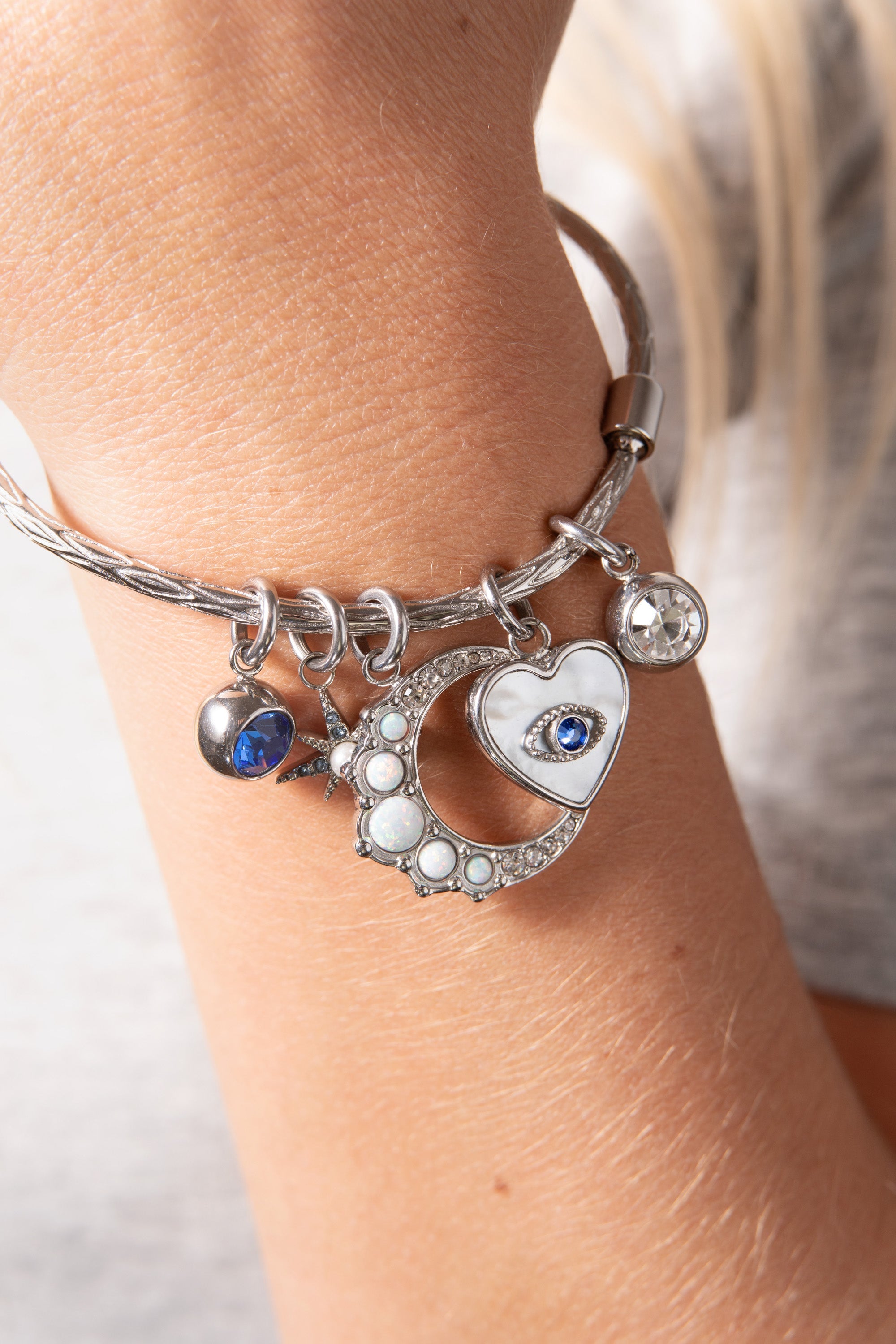 Evil Eye Heart Interchangeable Charm​ Stainless Steel Silver | Alex and Ani