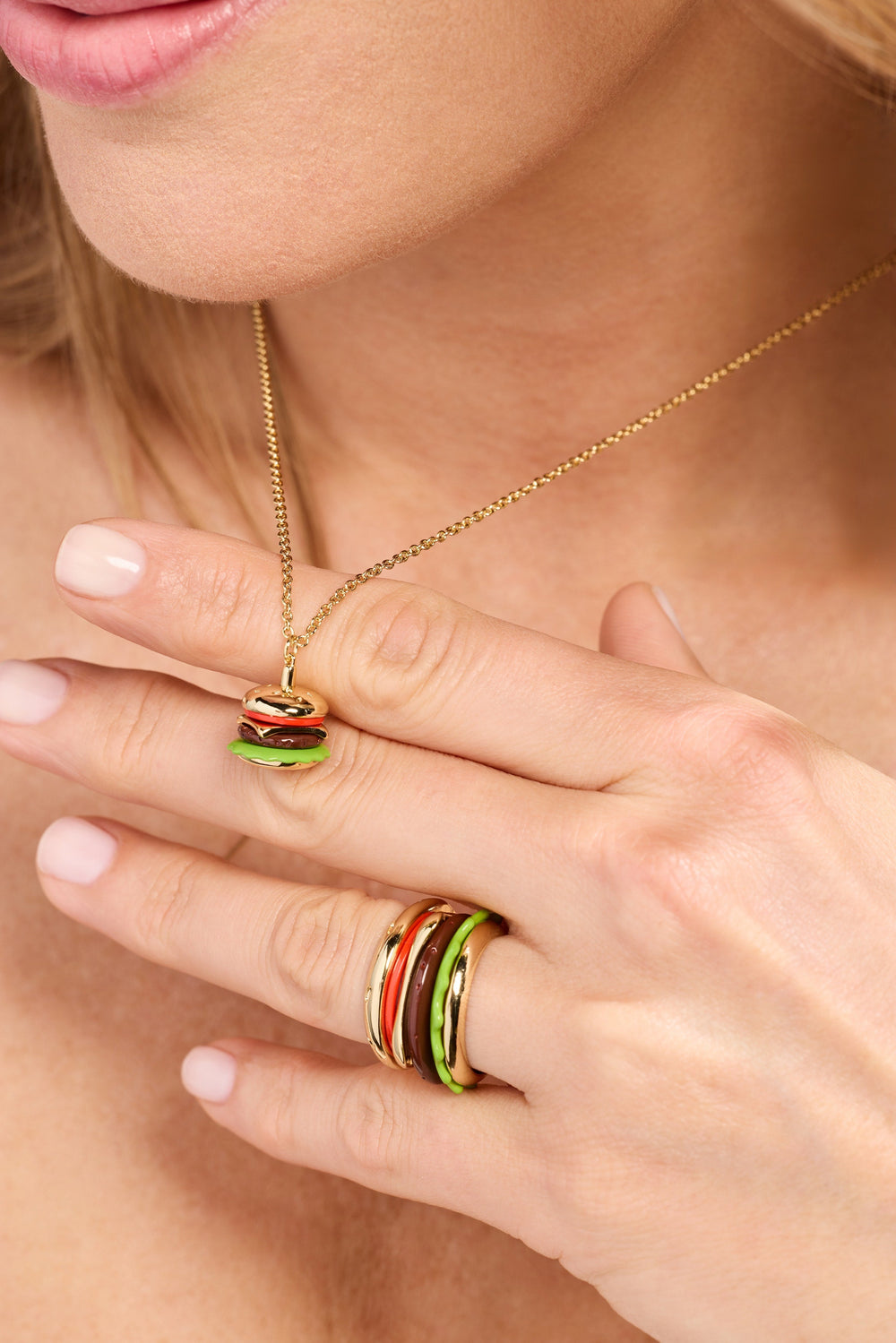 Hot Grill Summer Hamburger Stacking Ring Gold | Alex and Ani