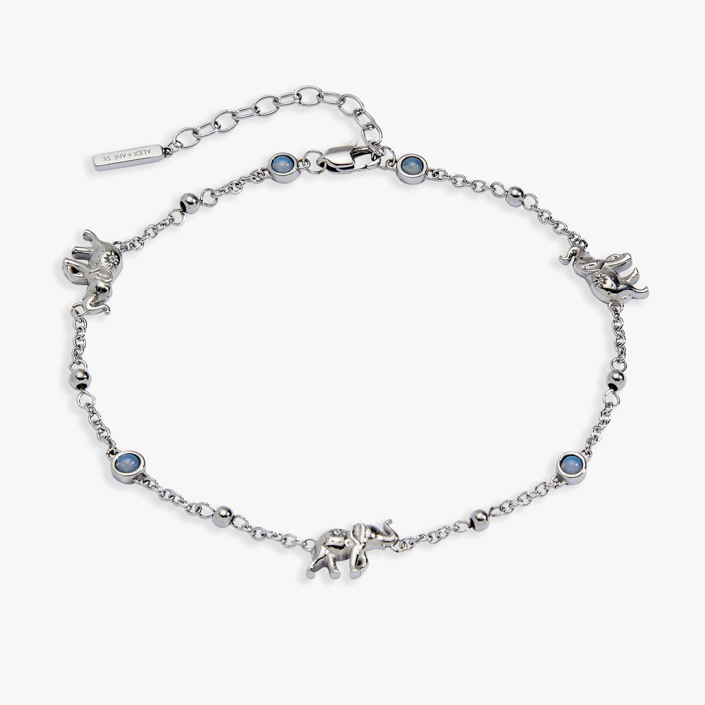 Elephant Inline Charm Anklet Stainless Steel Silver | Alex and Ani