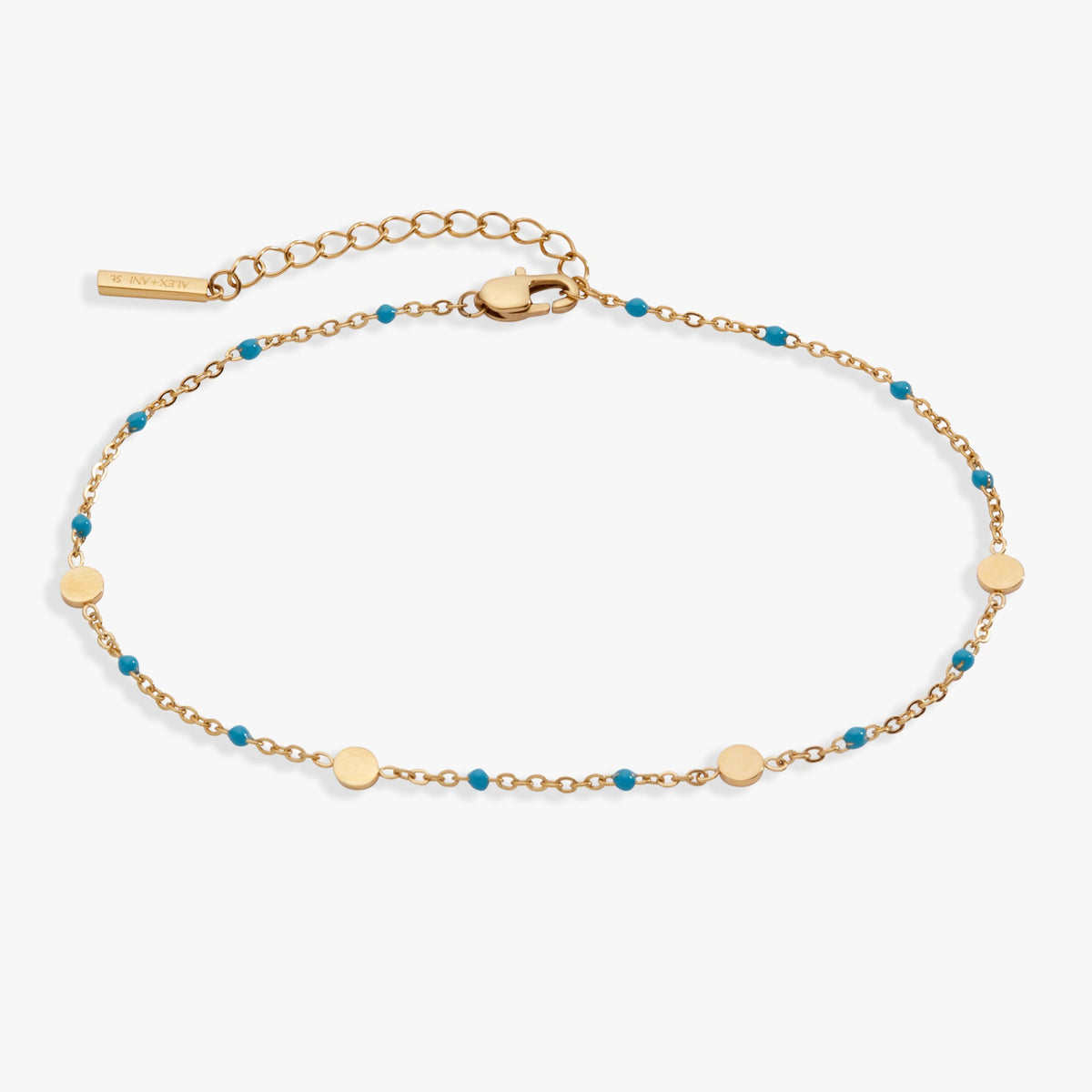 Turquoise Enameled Chain Coin Station Anklet Stainless Steel Gold | Alex and Ani