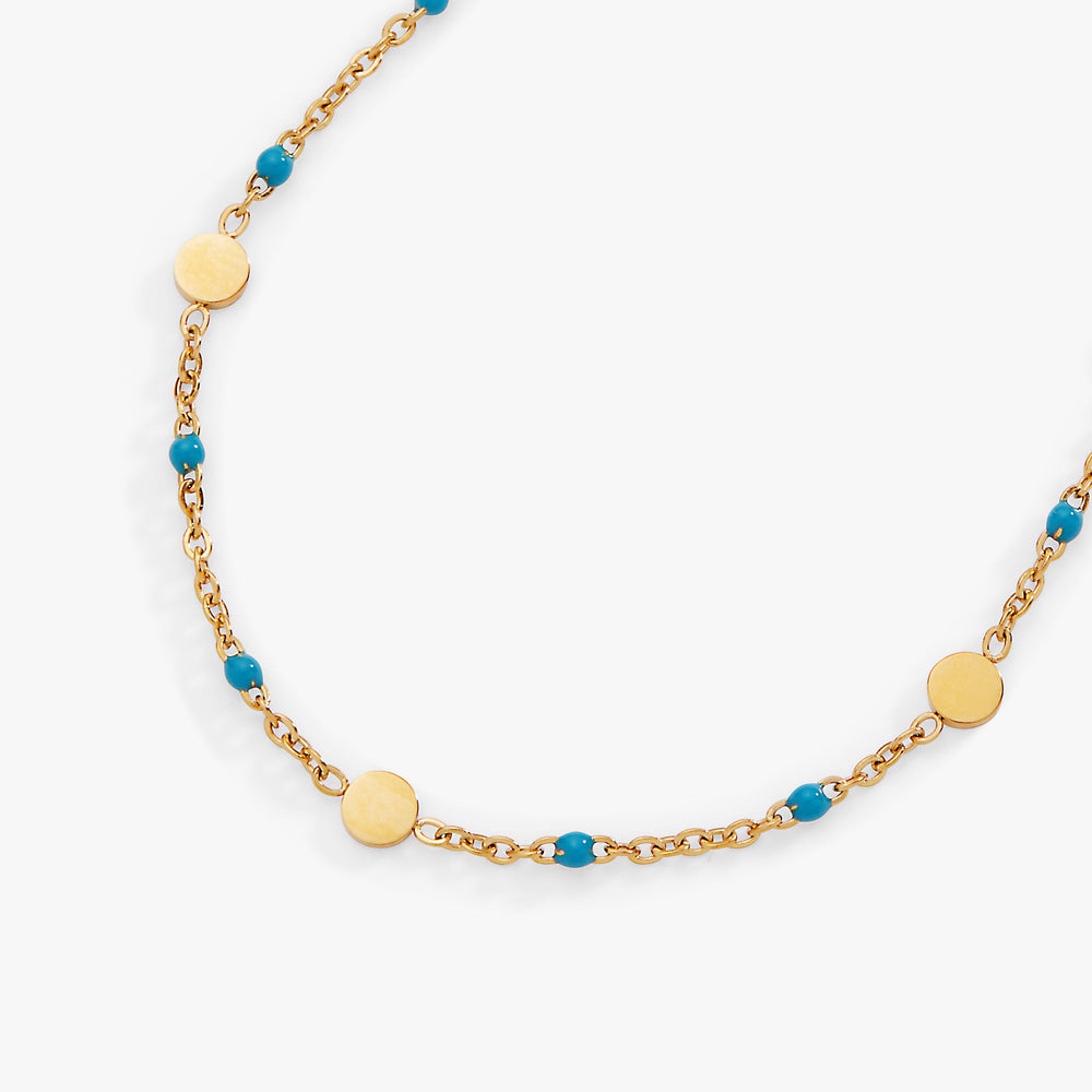 Turquoise Enameled Chain Coin Station Anklet Stainless Steel Gold | Alex and Ani