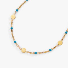 Turquoise Enameled Chain Coin Station Anklet Stainless Steel Gold | Alex and Ani