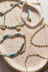 Turquoise Enameled Chain Coin Station Anklet Stainless Steel Gold | Alex and Ani