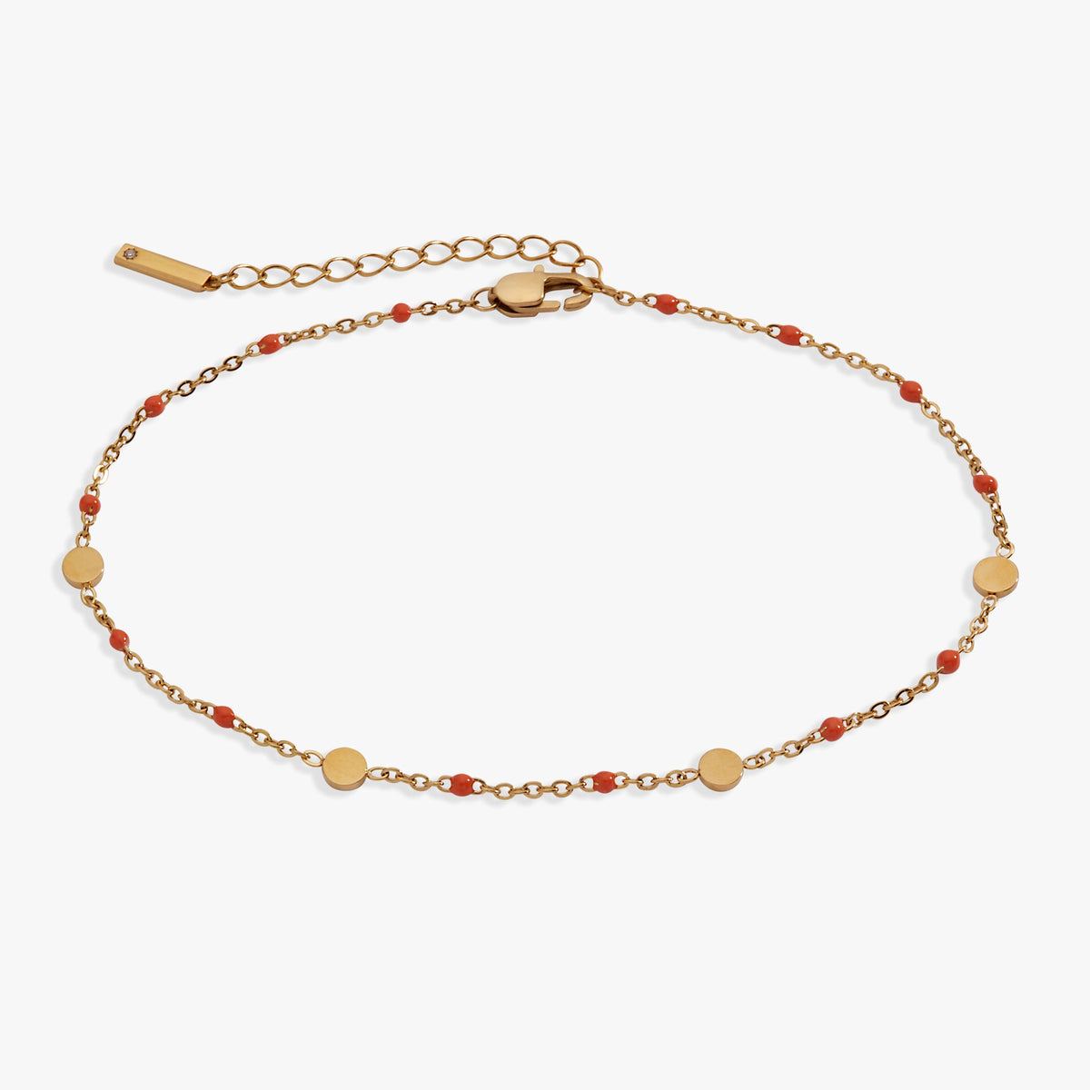 Coral Enameled Chain Coin Station Anklet Stainless Steel Gold | Alex and Ani