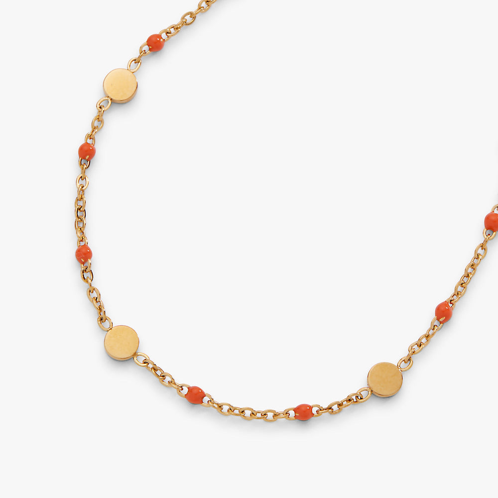Coral Enameled Chain Coin Station Anklet Stainless Steel Gold | Alex and Ani