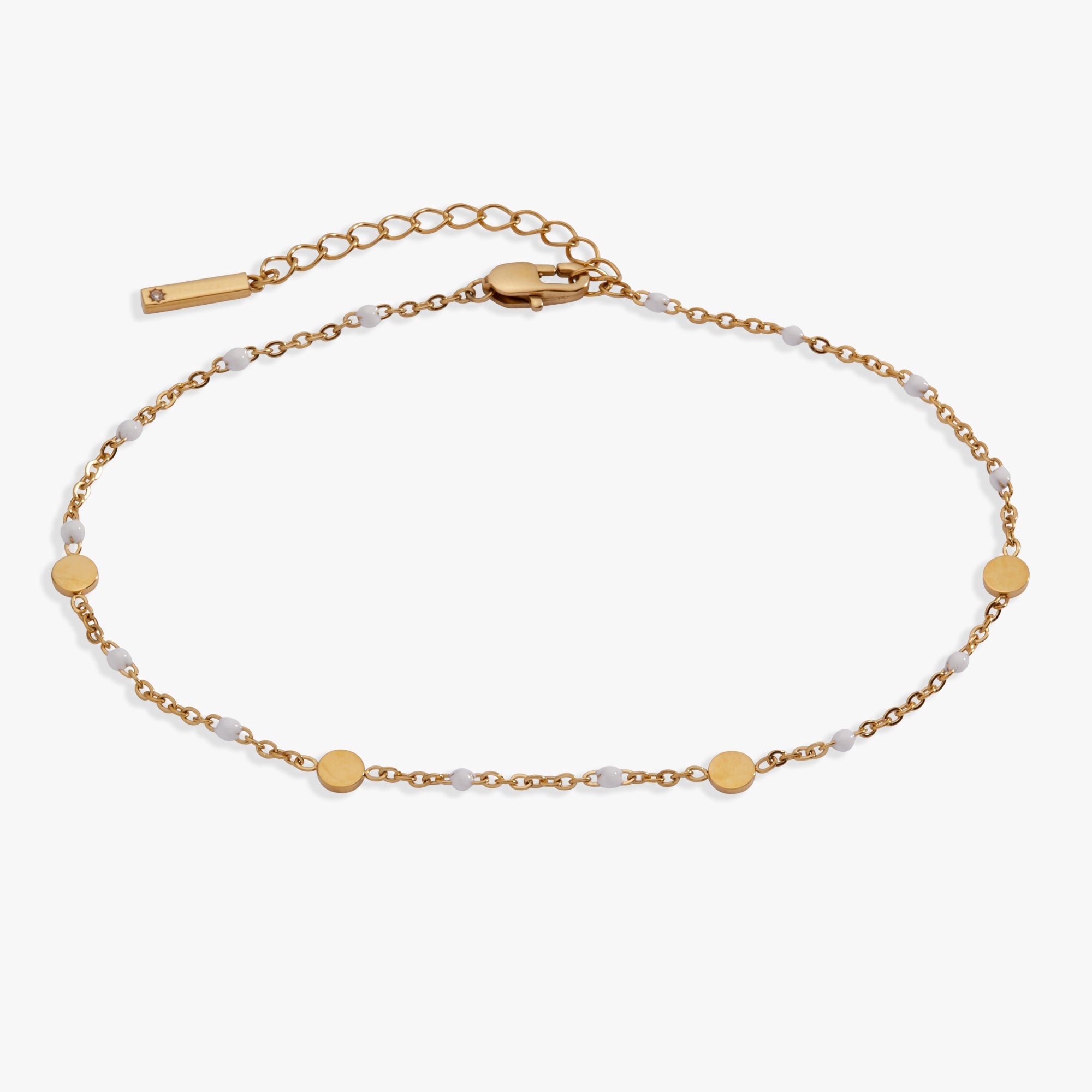 White Enameled Chain Coin Station Anklet Stainless Steel Gold | Alex and Ani