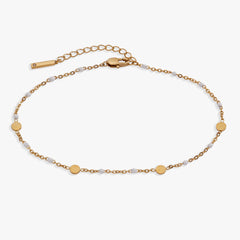 White Enameled Chain Coin Station Anklet Stainless Steel Gold | Alex and Ani
