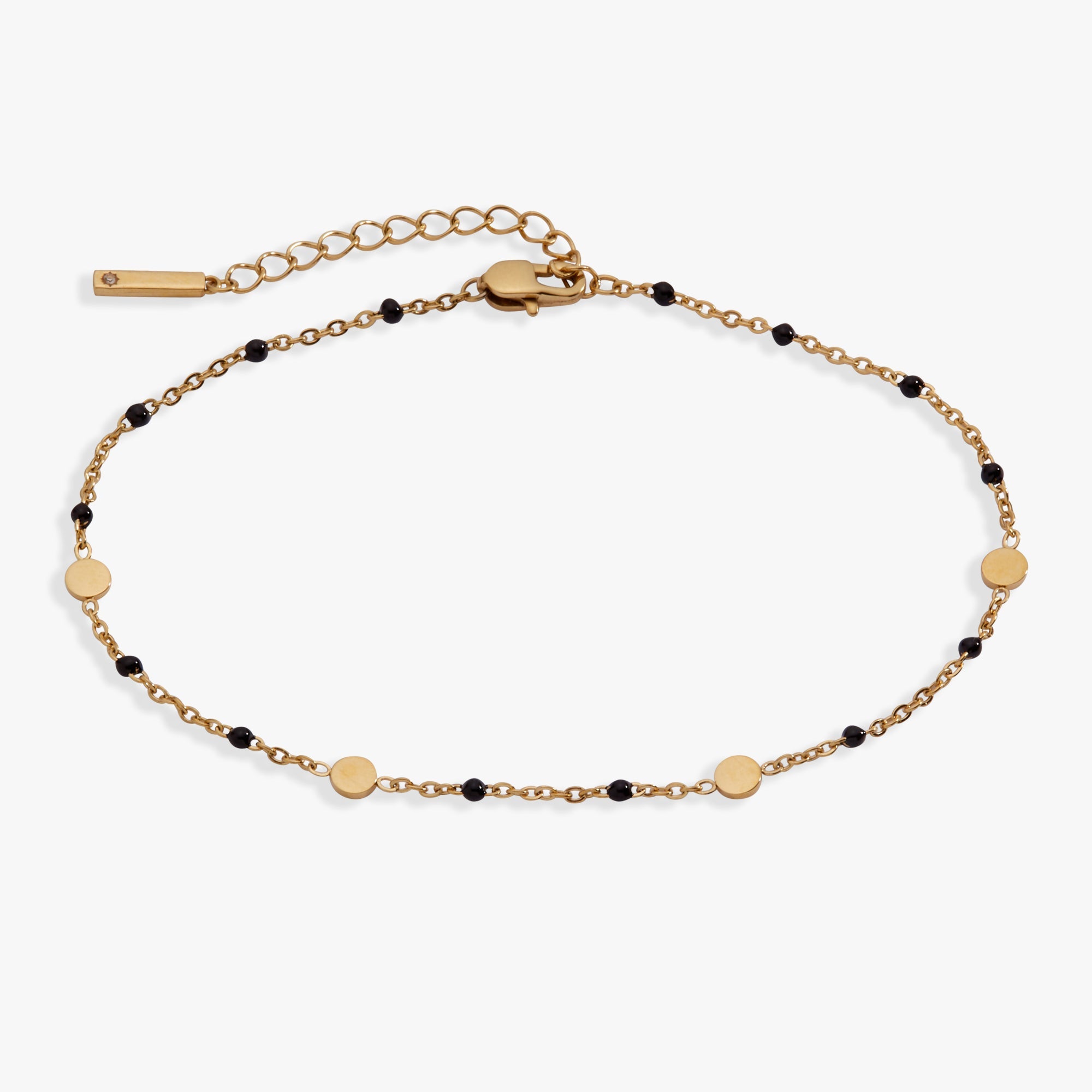 Black Enameled Chain Coin Station Anklet Stainless Steel Gold | Alex and Ani