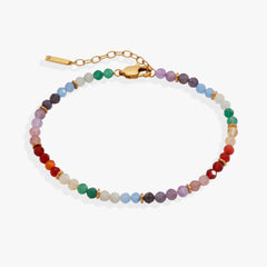 Rainbow Ombre Semi-Precious Beaded Anklet Stainless Steel Gold | Alex and Ani