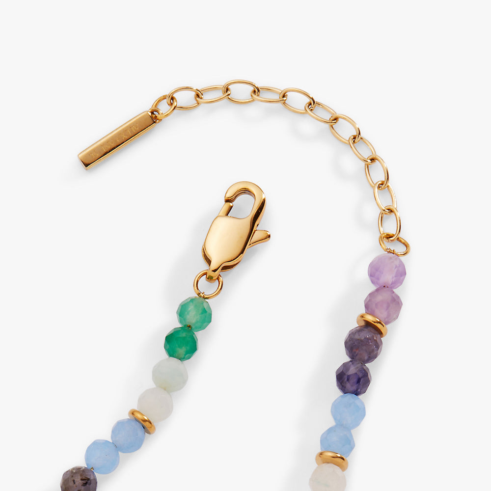Rainbow Ombre Semi-Precious Beaded Anklet Stainless Steel Gold | Alex and Ani