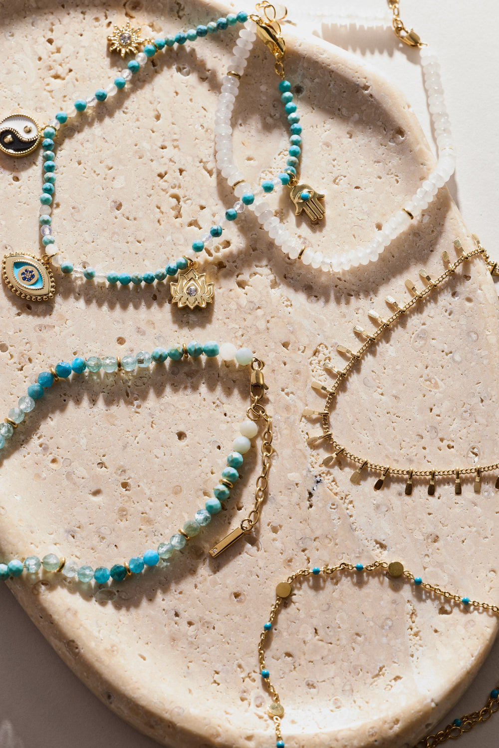 Clear Quartz Semi-Precious Beaded Anklet Stainless Steel Gold | Alex and Ani