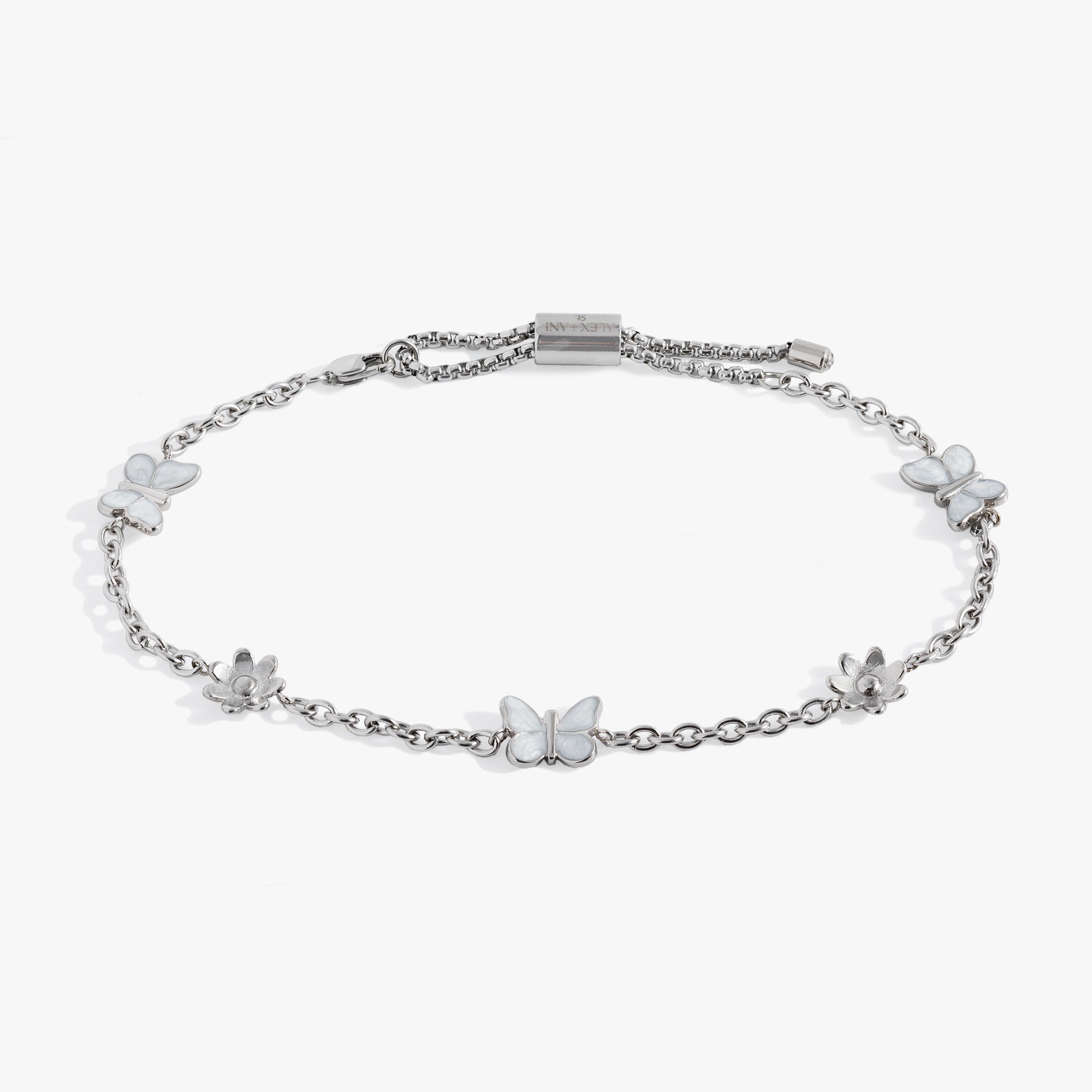 Butterfly and Flower Anklet Stainless Steel Silver | Alex and Ani