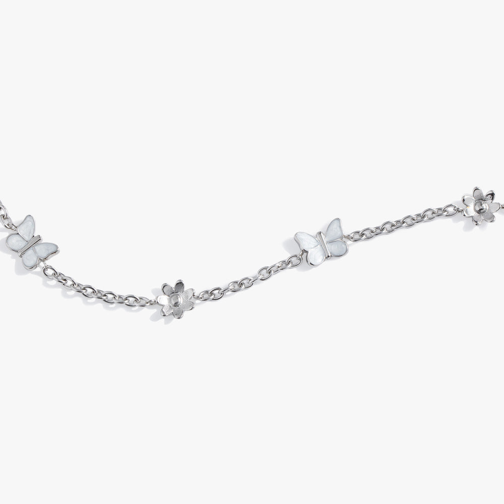 Butterfly and Flower Anklet Stainless Steel Silver | Alex and Ani