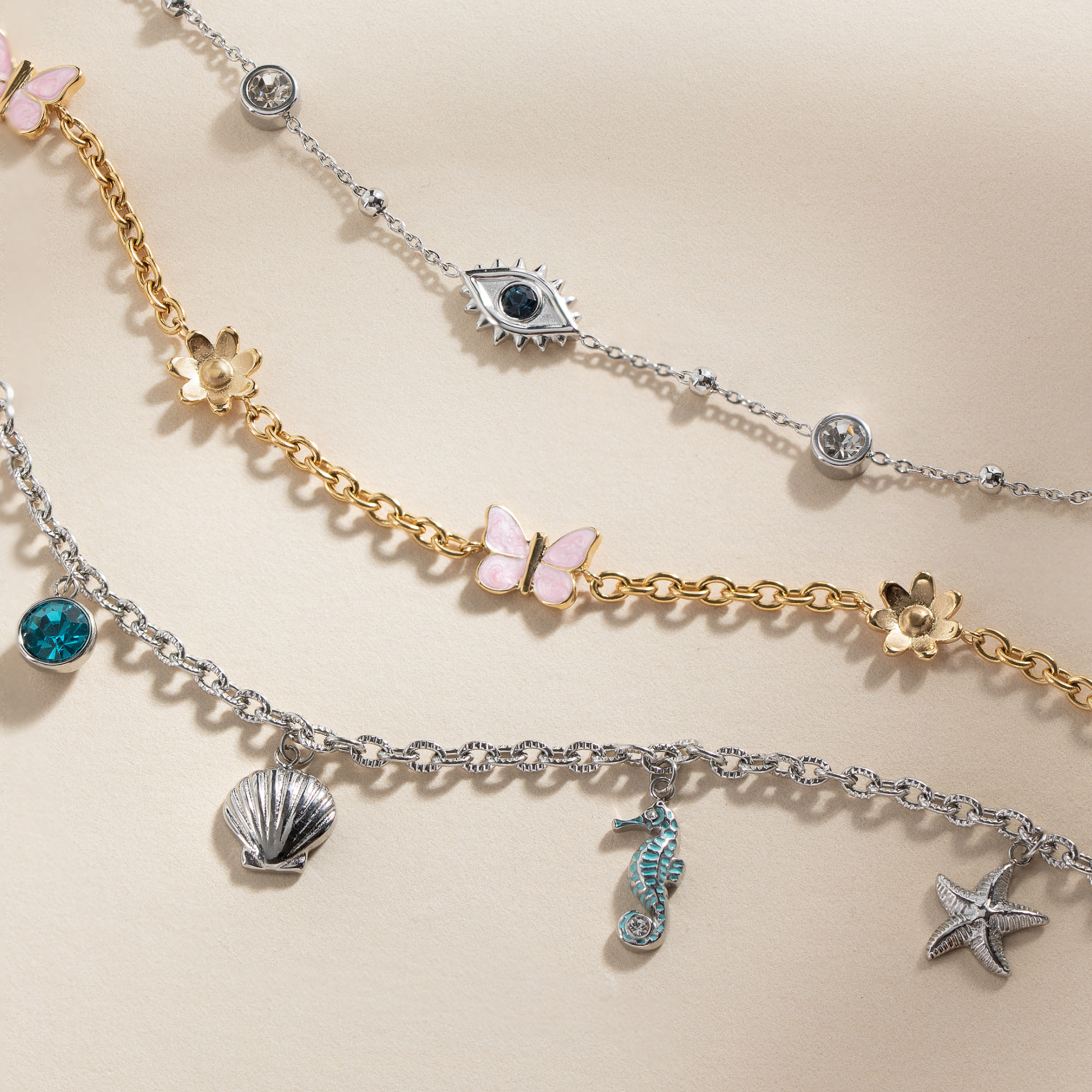 Butterfly and Flower Anklet Stainless Steel Silver | Alex and Ani