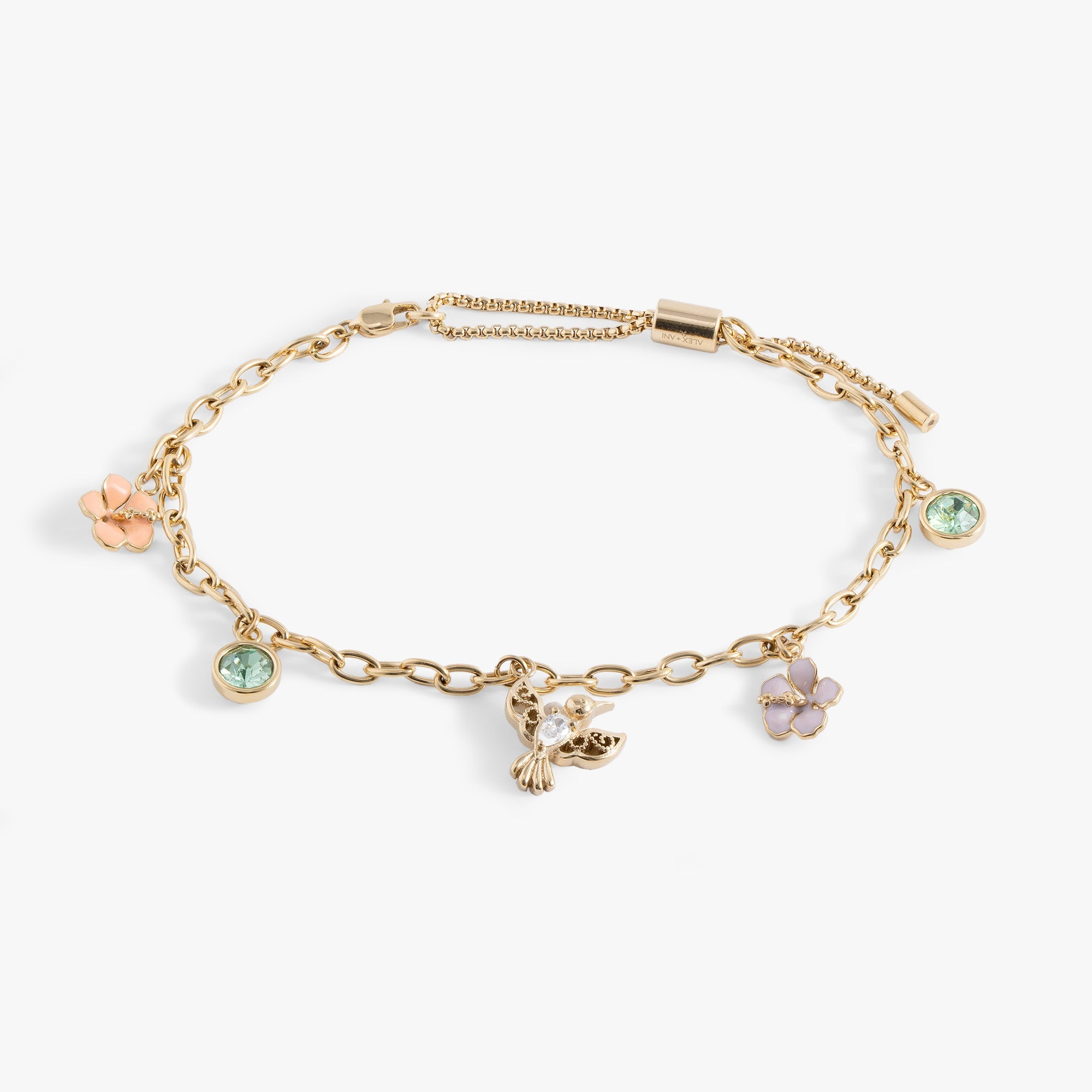 Hummingbird Multicharm Adjustable Anklet Stainless Steel Gold | Alex and Ani