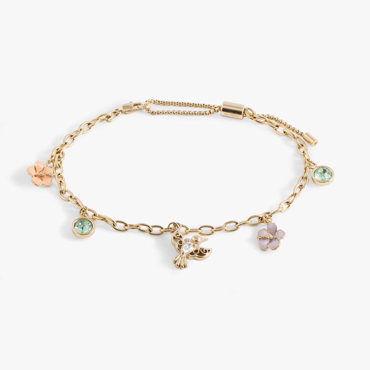 Hummingbird Multicharm Adjustable Anklet Stainless Steel Gold | Alex and Ani