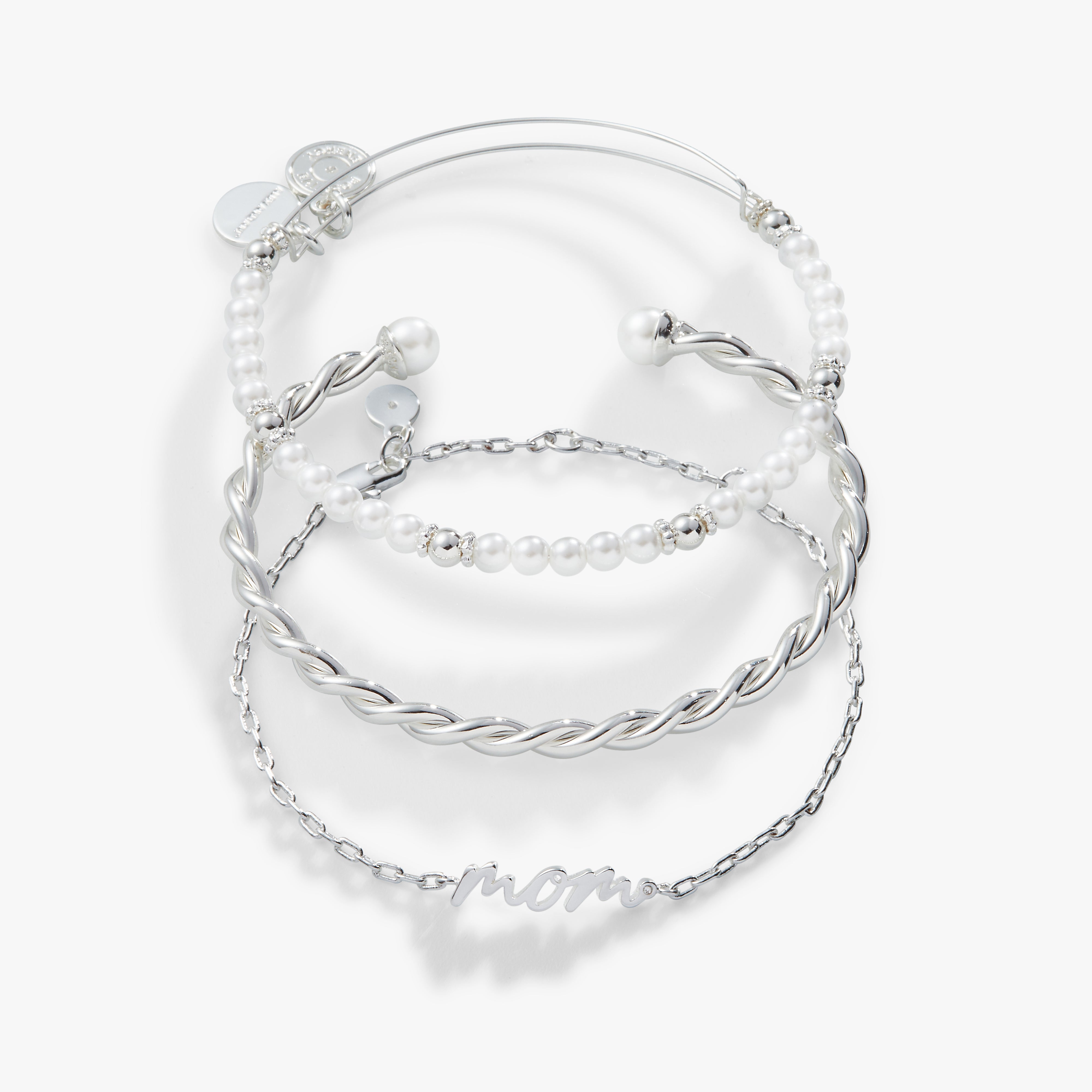 Mom' Script Bracelet, Set of 3 Silver | Alex and Ani