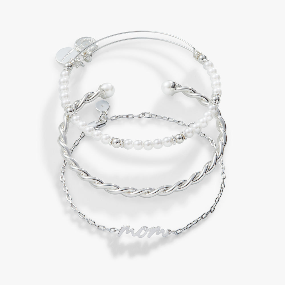 Mom' Script Bracelet, Set of 3 Silver | Alex and Ani