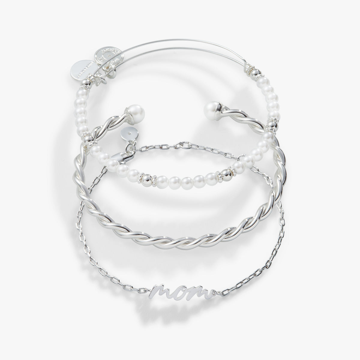 Mom' Script Bracelet, Set of 3 Silver | Alex and Ani