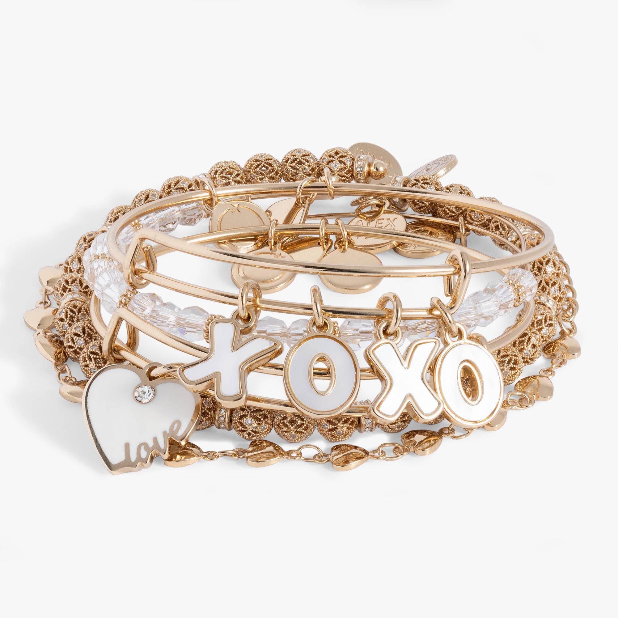 Love XOXO Bangle Set of 5 Gold | Alex and Ani