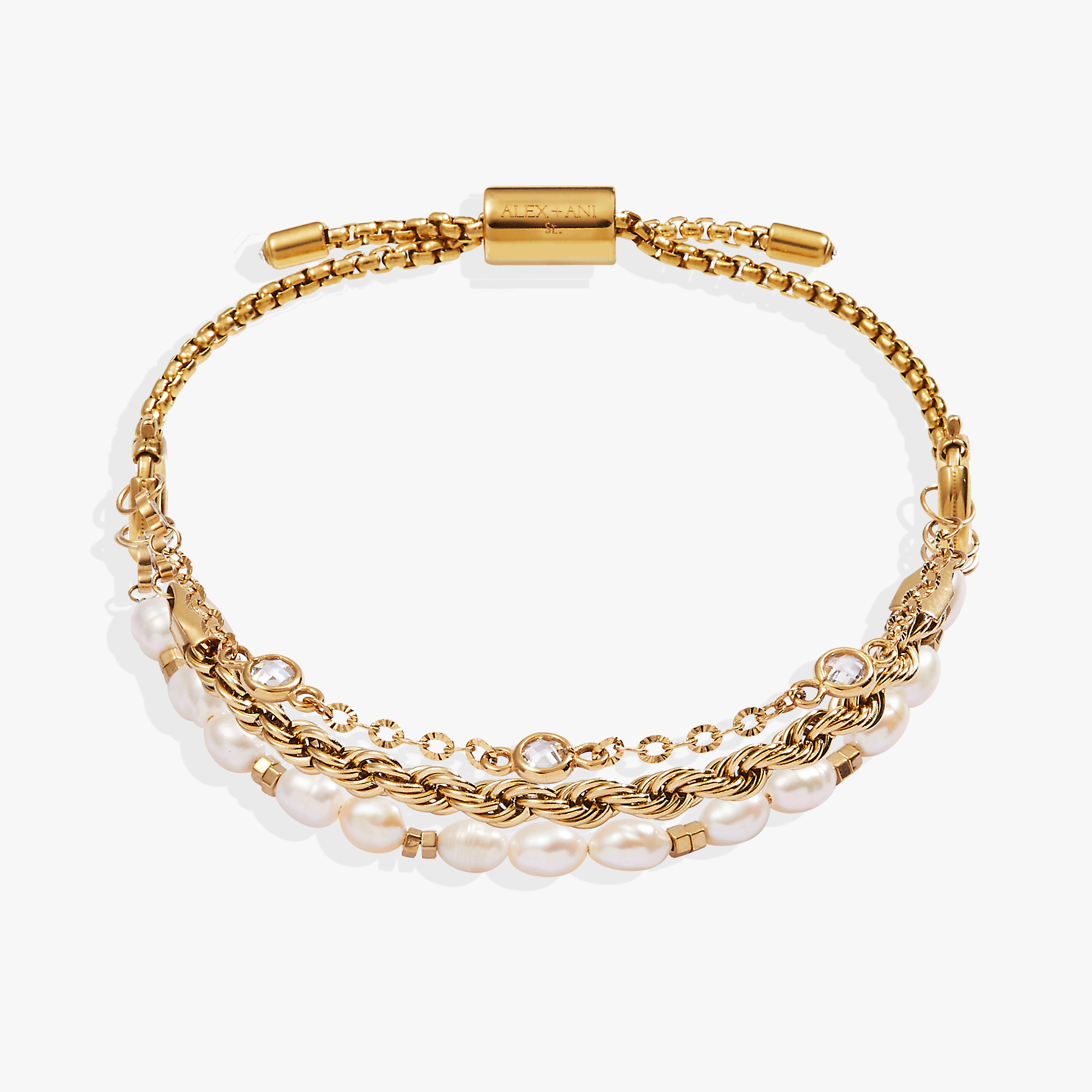 Crystal + Pearl Stranded™ Bracelet Set Stainless Steel Gold | Alex and Ani