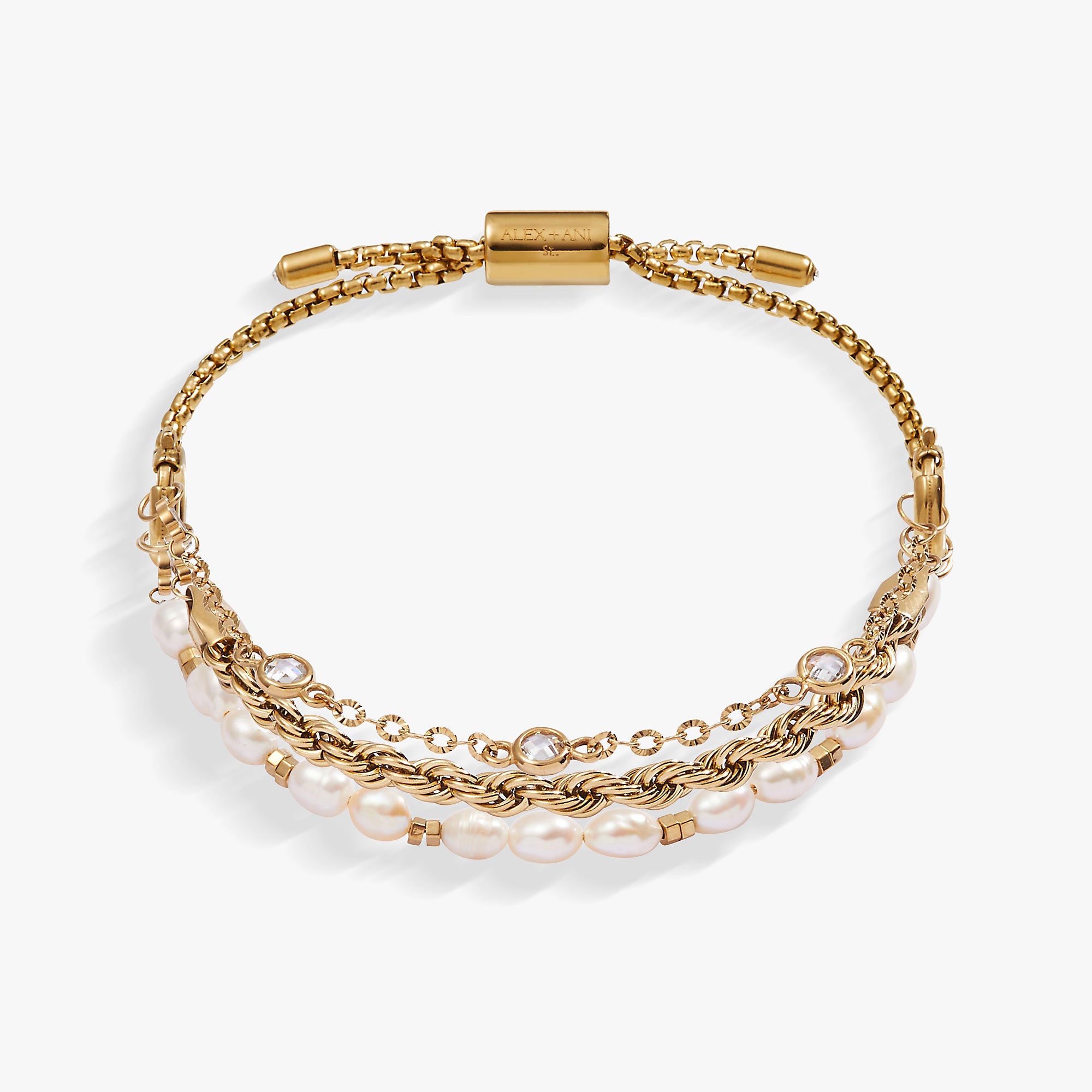 Crystal + Pearl Stranded™ Bracelet Set Stainless Steel Gold | Alex and Ani