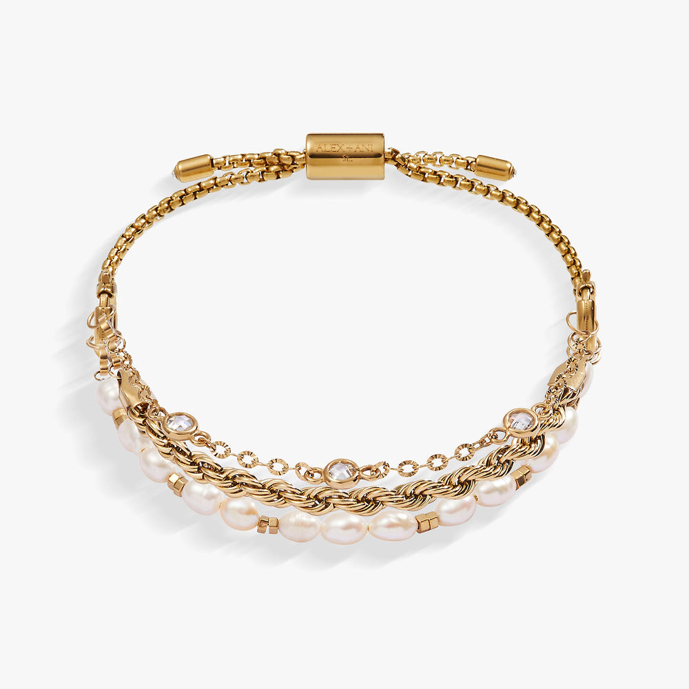 Crystal + Pearl Stranded™ Bracelet Set Stainless Steel Gold | Alex and Ani