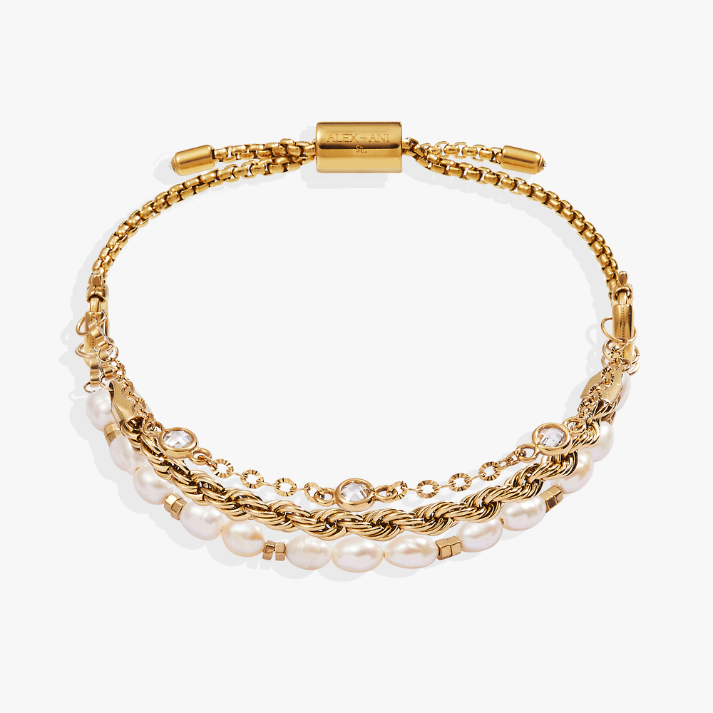 Crystal + Pearl Stranded™ Bracelet Set Stainless Steel Gold | Alex and Ani