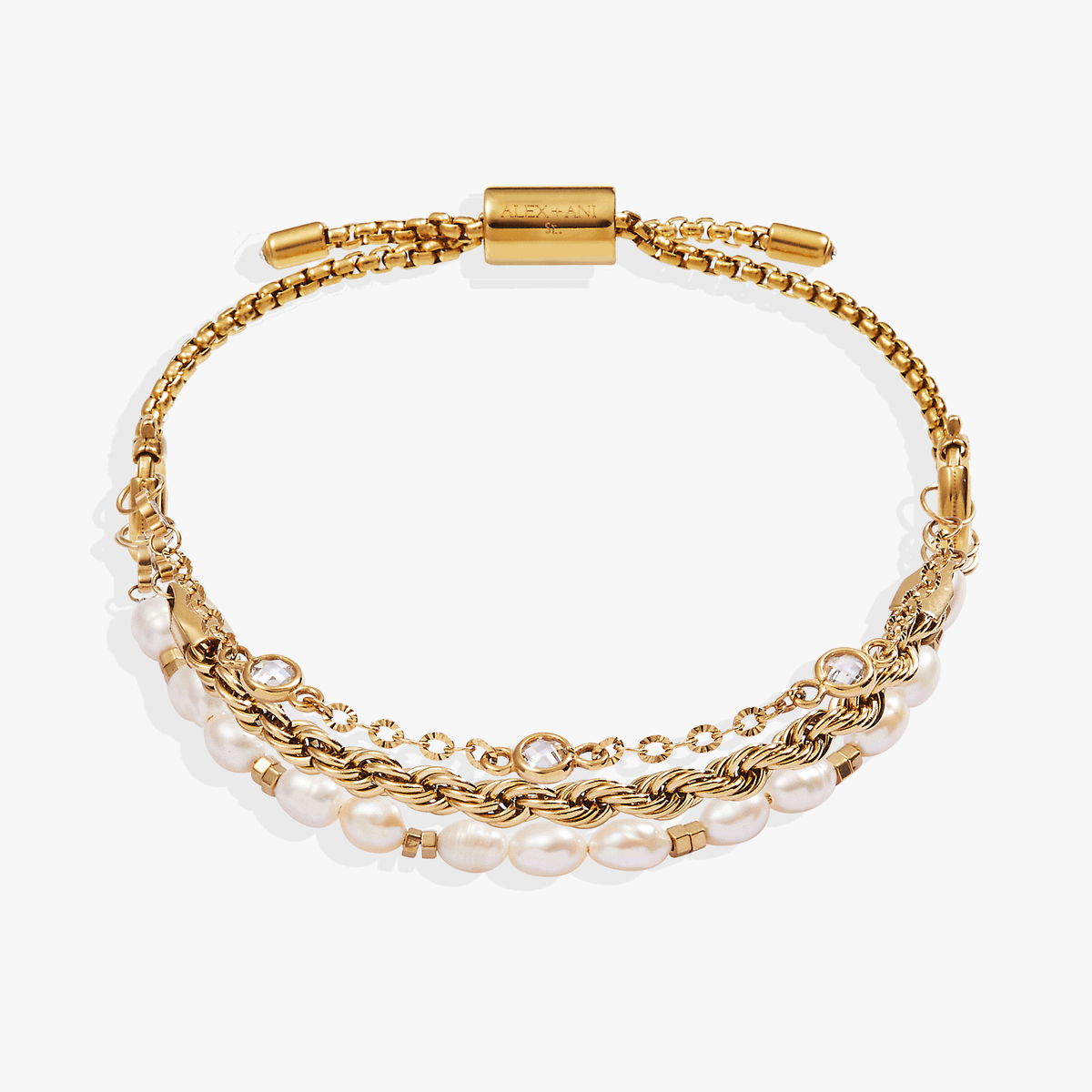 Crystal + Pearl Stranded™ Bracelet Set Stainless Steel Gold | Alex and Ani