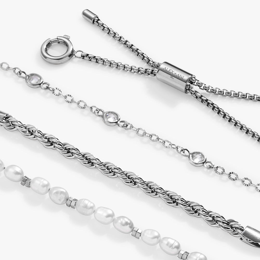 Crystal + Pearl Stranded™ Bracelet Set Stainless Steel Gold | Alex and Ani