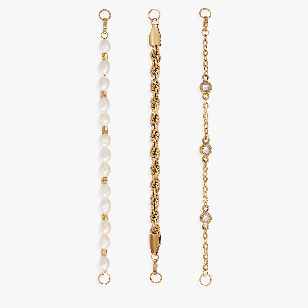 Crystal + Pearl Stranded™ Bracelet Set Stainless Steel Gold | Alex and Ani