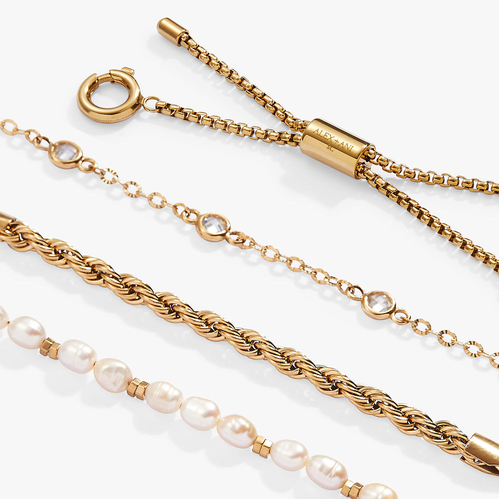 Crystal + Pearl Stranded™ Bracelet Set Stainless Steel Gold | Alex and Ani