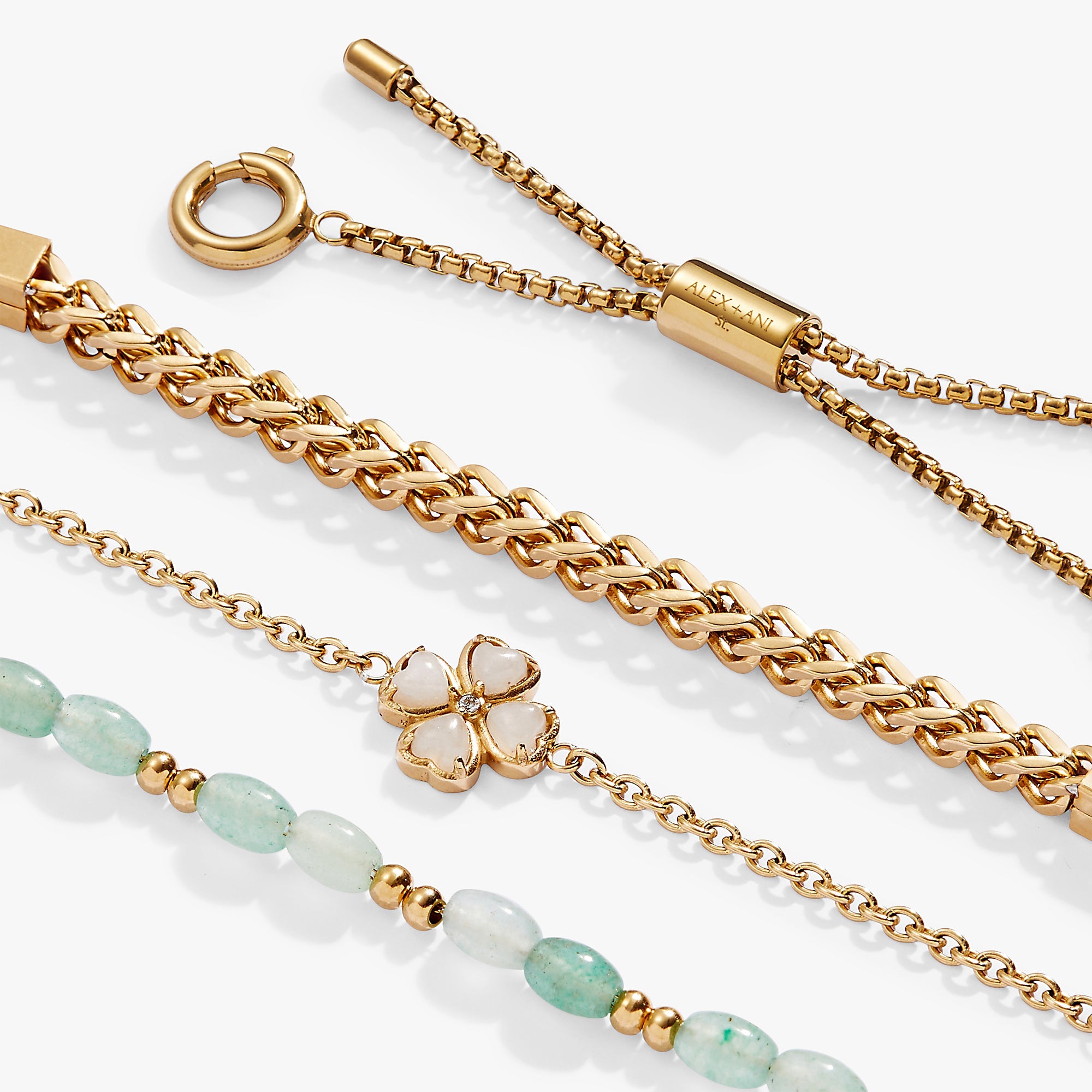 Four-Leaf Clover Stranded™ Bracelet Set Stainless Steel Gold | Alex and Ani