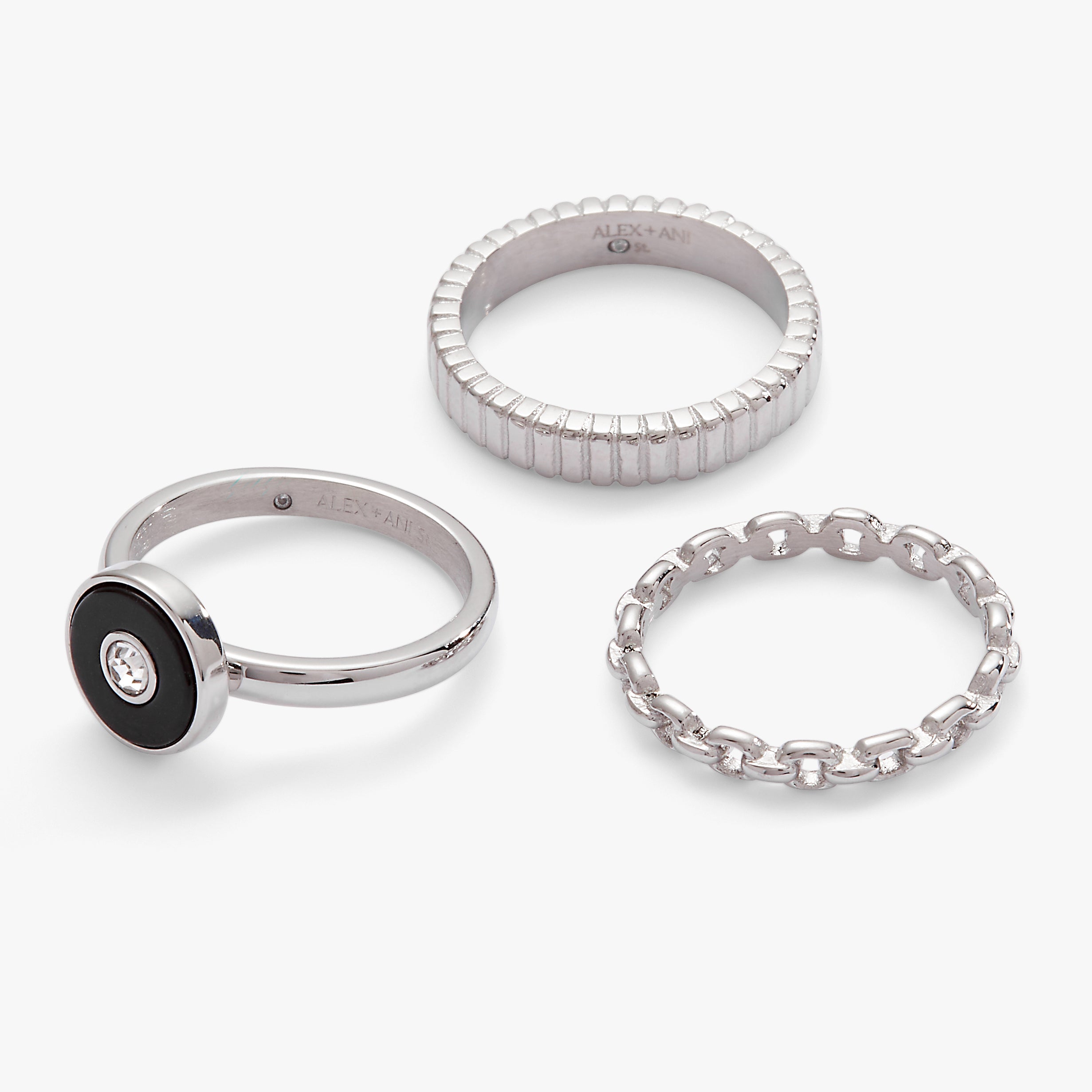 Black Onyx Textured Statement Ring Set Stainless Steel Gold | Alex and Ani
