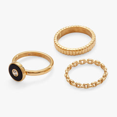 Black Onyx Textured Statement Ring Set Stainless Steel Gold | Alex and Ani