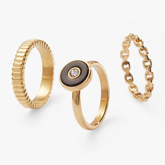 Black Onyx Textured Statement Ring Set Stainless Steel Gold | Alex and Ani