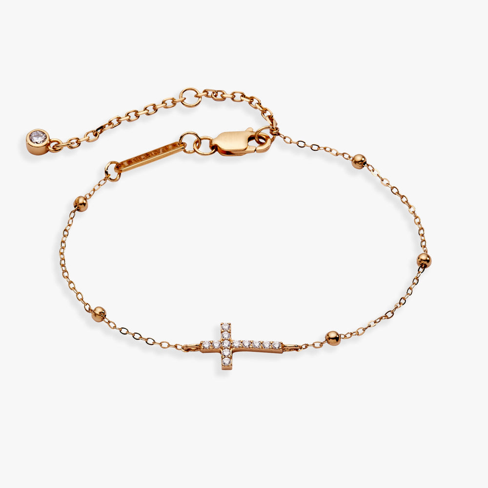 Cross Delicate Pave Crystal Beaded Strand Bracelet Sterling Silver | Alex and Ani