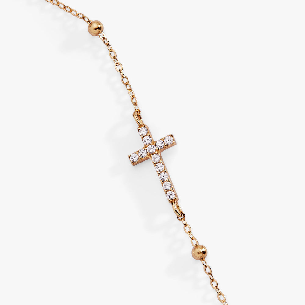 Cross Delicate Pave Crystal Beaded Strand Bracelet Sterling Silver | Alex and Ani