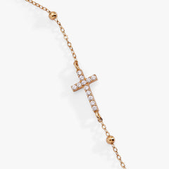 Cross Delicate Pave Crystal Beaded Strand Bracelet Sterling Silver | Alex and Ani