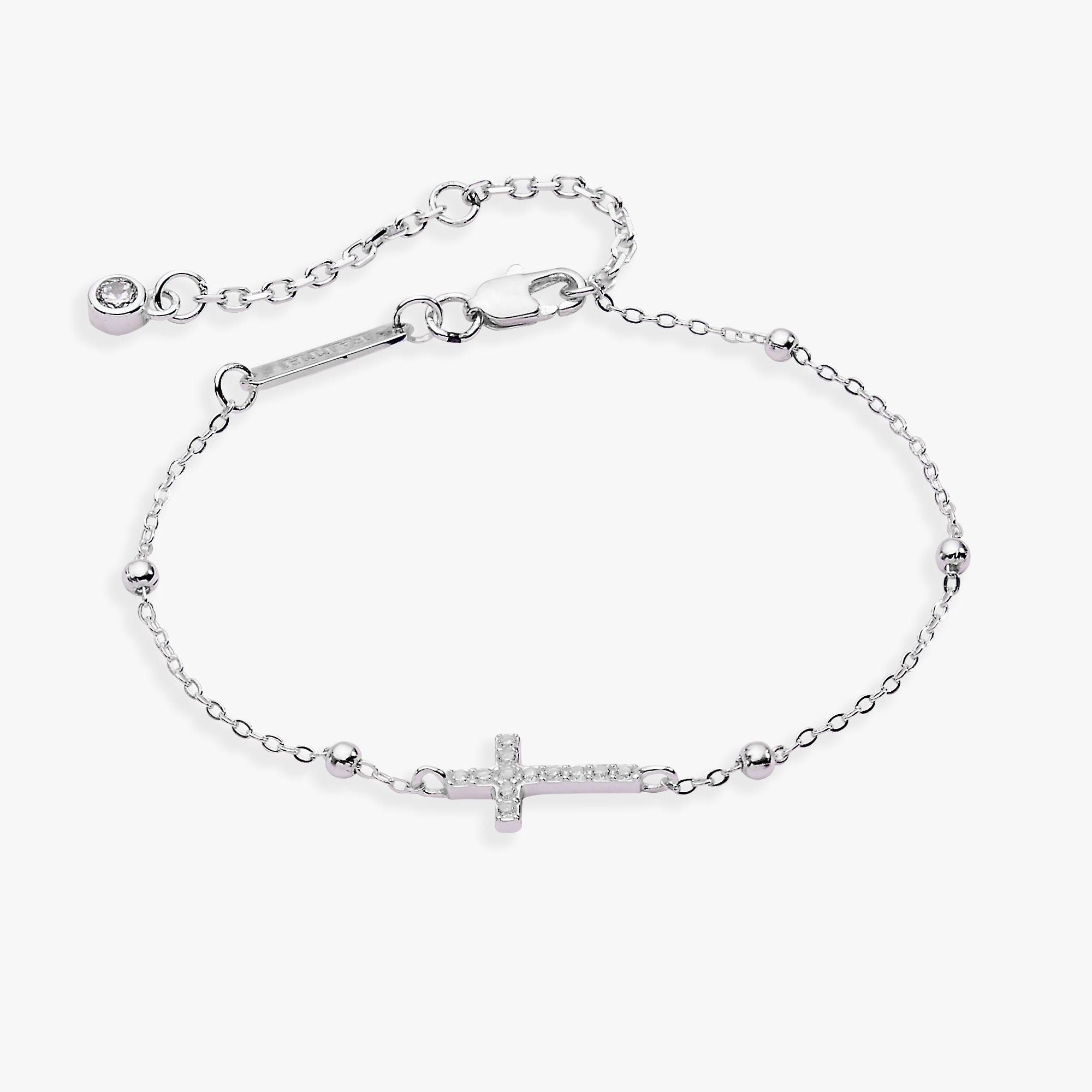 Cross Delicate Pave Crystal Beaded Strand Bracelet Sterling Silver | Alex and Ani