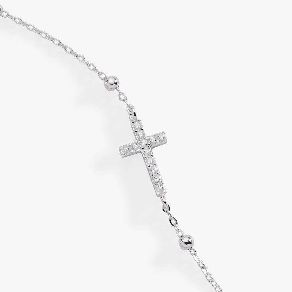 Cross Delicate Pave Crystal Beaded Strand Bracelet Sterling Silver | Alex and Ani