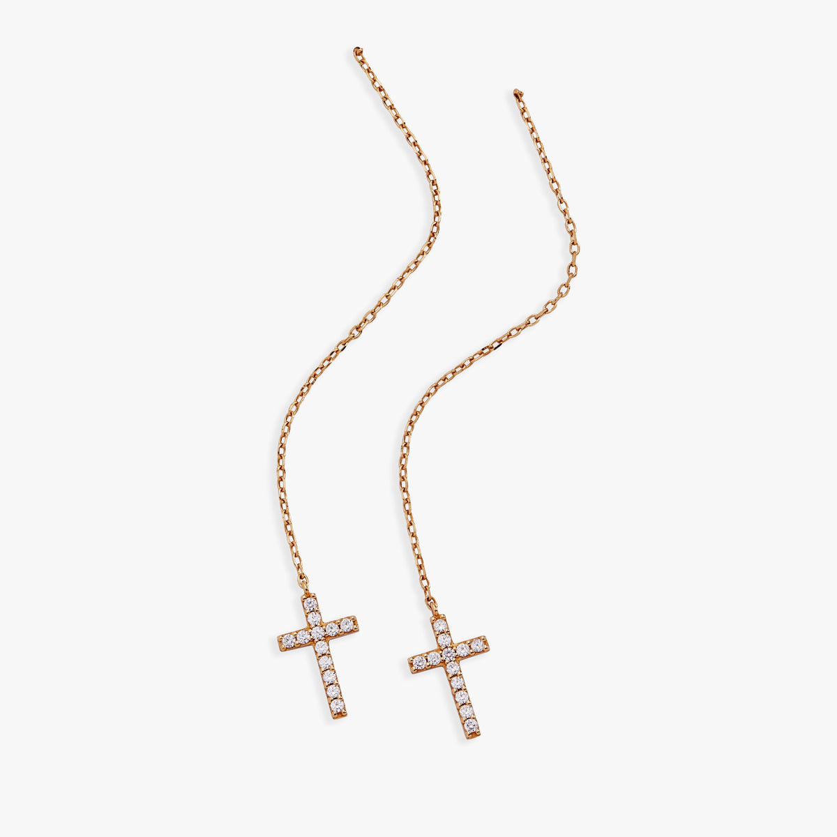 Delicate Pave Cross Threader Earrings 14kt Gold Over Sterling Silver | Alex and Ani