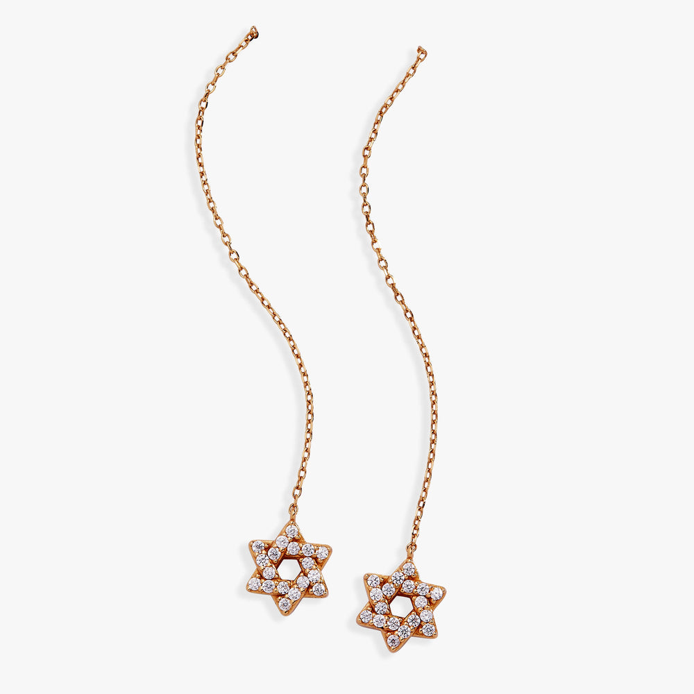 Delicate Pave Star of David Threader Earrings 14kt Gold Over Sterling Silver | Alex and Ani