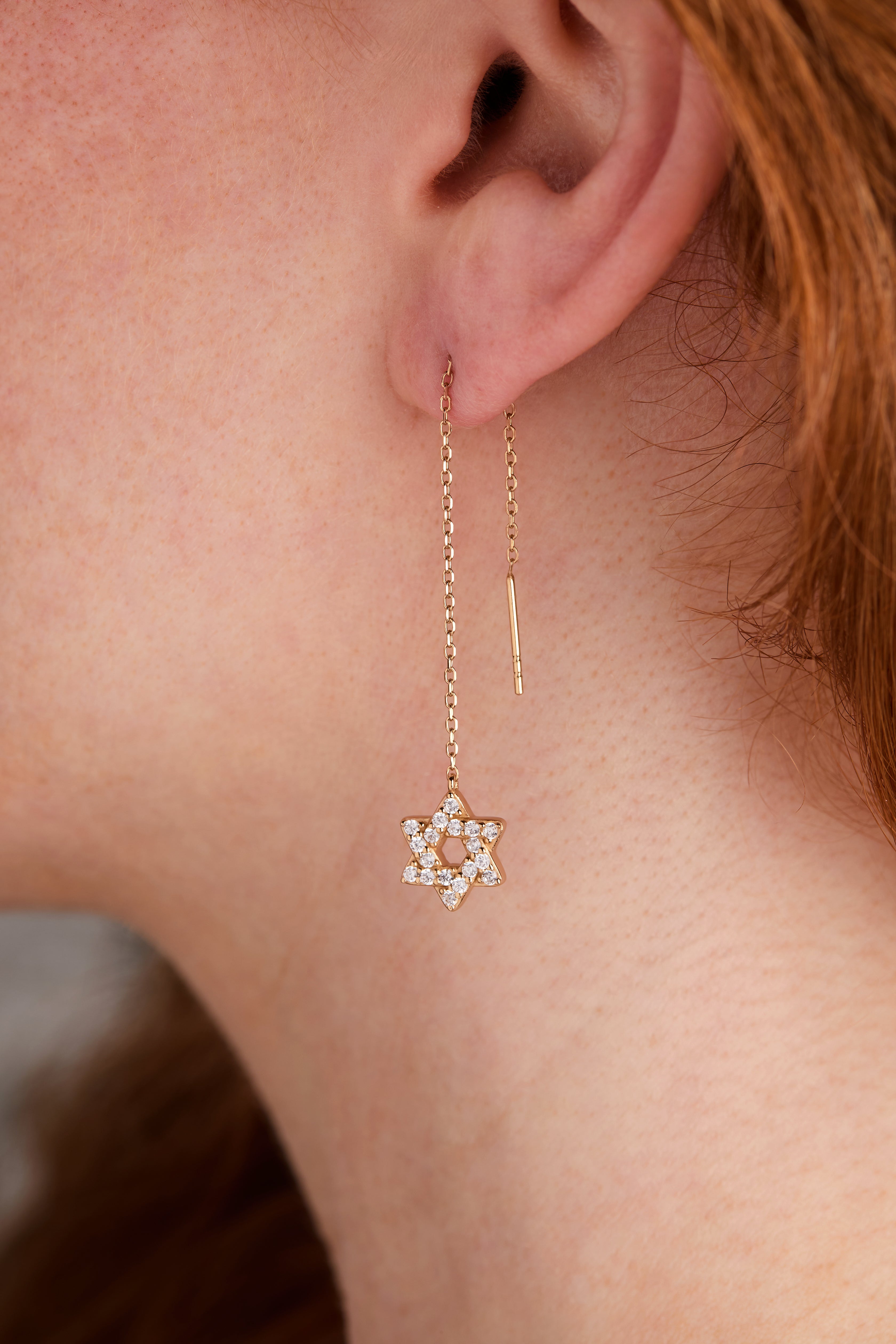 Delicate Pave Star of David Threader Earrings 14kt Gold Over Sterling Silver | Alex and Ani