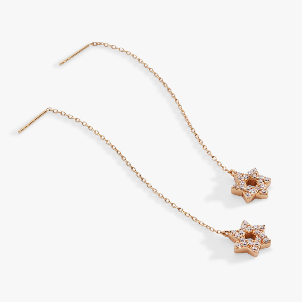 Delicate Pave Star of David Threader Earrings 14kt Gold Over Sterling Silver | Alex and Ani