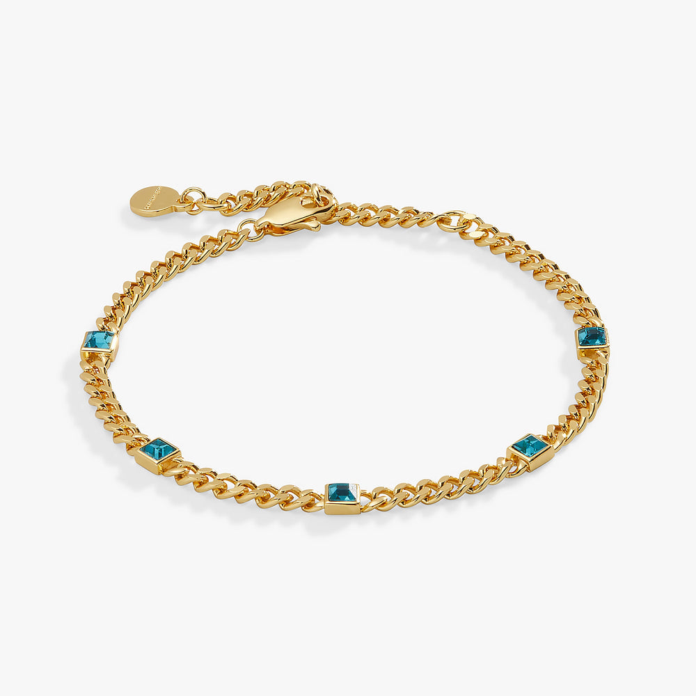 Blue Zircon Curb Chain Bracelet, December Birthstone Gold | Alex and Ani