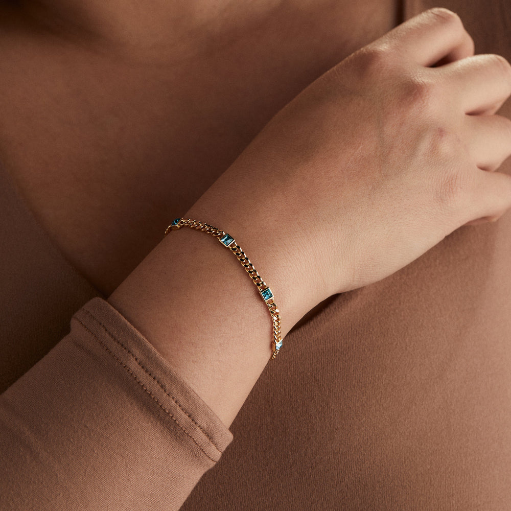 Blue Zircon Curb Chain Bracelet, December Birthstone Gold | Alex and Ani